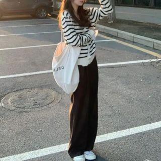 Striped Cardigan / Wide Leg Pants / Set