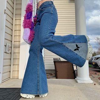 Butterfly Print Bell Bottom Jeans