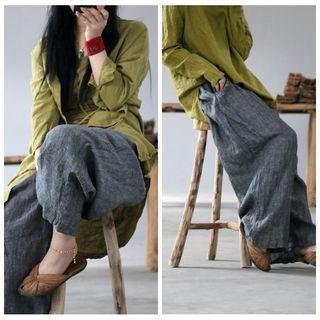 Plain Wide-leg Pants Medium Gray - One Size