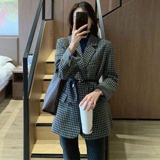 Set: Plaid Blazer + Faux Leather Belt