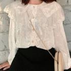 Collared Balloon-sleeve Lace Blouse