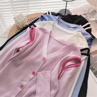 Long-sleeve V-neck Perforated Cardigan