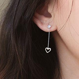 925 Sterling Silver Rhinestone Heart Drop Earring As Shown In Figure - One Size