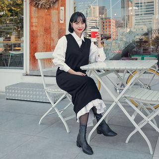 V-neck Knit Midi Vest Dress
