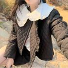 Doll-collar Quilted Button-up Jacket Black - One Size