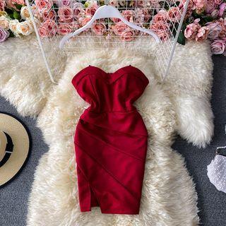 Plain Slit Bandeau Mini Dress