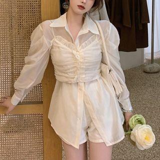 Puff-sleeve Shirt / Shirred Camisole Top / Shorts