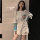 Elbow-sleeve Long T-shirt / Mesh Top