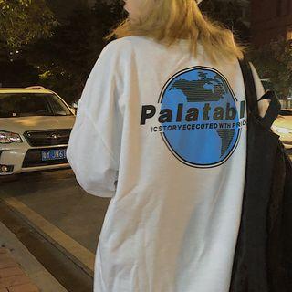 Long-sleeve Earth Print T-shirt White - One Size