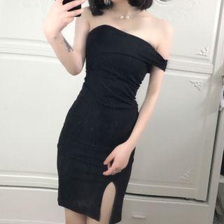 Strapless Slit Detail Bodycon Dress