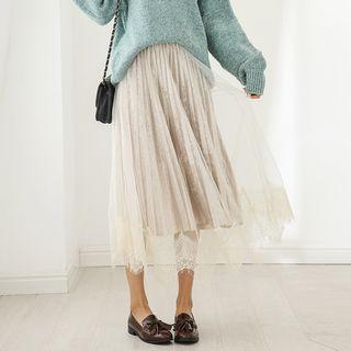 Mesh Overlay Velvet Skirt