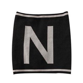 Strapless Lettering Knit Top Black - One Size