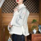 Square-neck Fluffy Trim Embroidered Jacket