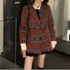 Plaid Double-breasted Jacket Reddish Brown - One Size