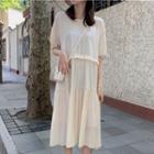Short-sleeve Ruffled Trim Dress Almond - One Size