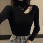 Long-sleeve Turtle-neck Cutout Knit Top