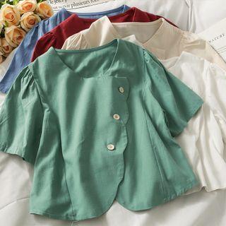 Asymmetric Puff-sleeve Plain Blouse In 6 Colors