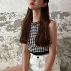 Cropped Knit Top Houndstooth - One Size