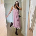 Sleeveless Lace-trim Long Satin Dress