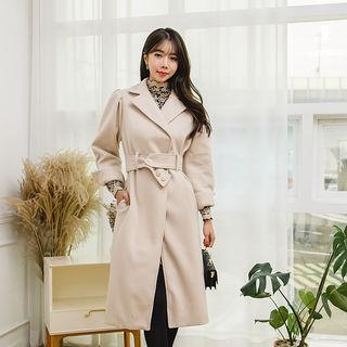 Wide-cuff Belted Long Coat