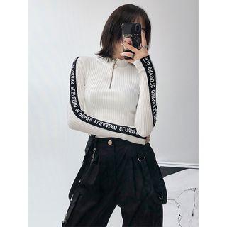 Half-zip Embroidered Knit Top