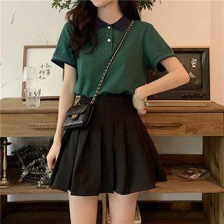 Short-sleeve Contrast Collar Mini Polo Dress