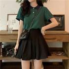 Short-sleeve Contrast Collar Mini Polo Dress