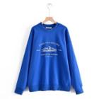 Long Sleeve Printed Oversized Sweatshirt Blue - One Size