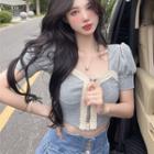 Square Neck Short-sleeve Cropped T-shirt