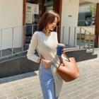 Slit-side Long Rib-knit Top