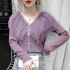 V-neck Mesh Panel Cardigan