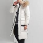 Long-sleeve Color-block Furry Trim Padded Jacket