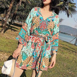 3/4-sleeve All Over Pattern Playsuit