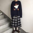 Printed Sweater / Plaid A-line Midi Skirt