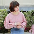 Mesh Pane Long-sleeve T-shirt Pink - One Size