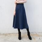 Plain Woolen A-line Midi Skirt