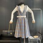 V-neck Plaid A-line Overall Dress