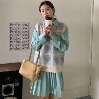 Shirtdress / Heart Print Knit Vest