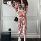 Striped Midi Knit Dress As Shown In Figure - One Size