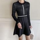 Birdseye-knit Flared Minidress Black - One Size