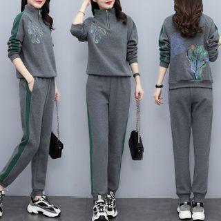 Set: Embroidered Half-zip Sweatshirt + Sweatpants