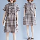 Plaid Short-sleeve Shirt Midi Skirt