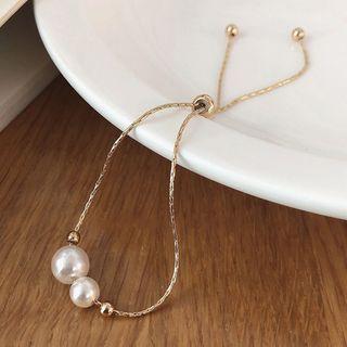 Faux Pearl Bracelet White Beads - Gold - One Size