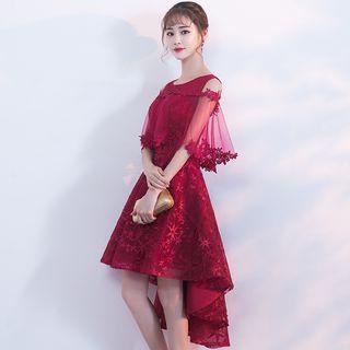Embroidered Sleeveless Cocktail Dress With Shawl