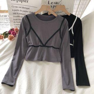 Mock Two-piece Long-sleeve Ruffled Top