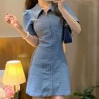 Short-sleeve Zip Denim Mini Shirt Dress