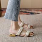 Shirred Strap Block Heel Slide Sandals