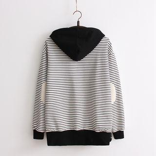 Hooded Contrast-trim Stripe Pullover