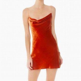 Spaghetti Strap Slit Velvet Mini Dress