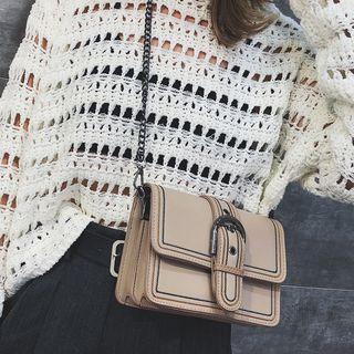 Faux Leather Double Stitched Buckled Crossbody Bag